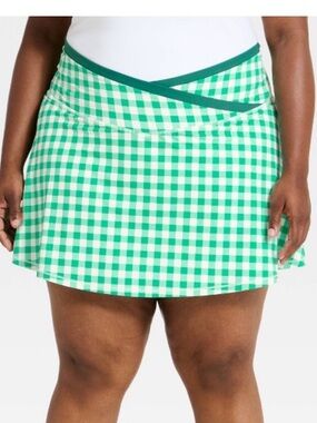 all in motion - Green Gingham Skort with Cross-Over Waistband - 4X